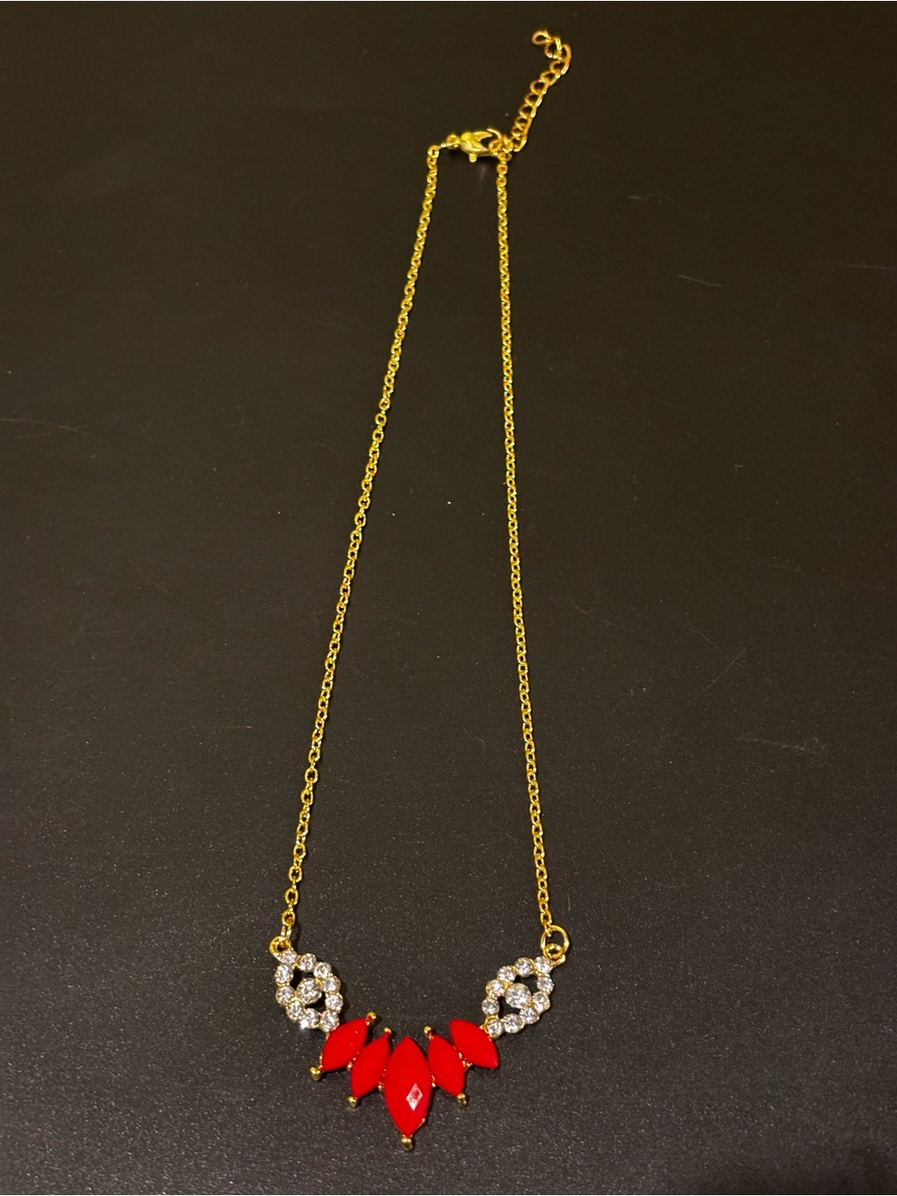 Fashion Jewelry Gold Necklace with Red and Clear Crystal Accents - Picture 6 of 10